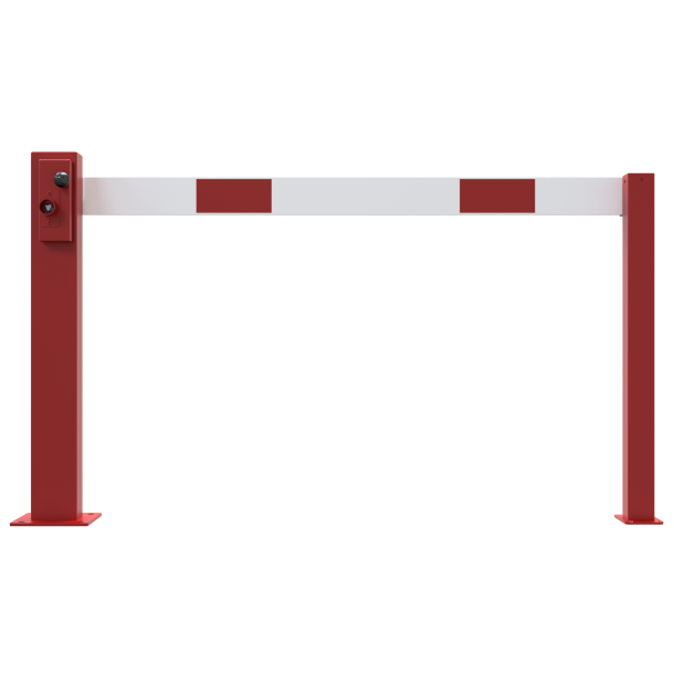 Compact hand barrier | without fixed support post | adjustment range: 1900 - 3000 mm | with triangular lock | hot-dip galvanized and coated red / white